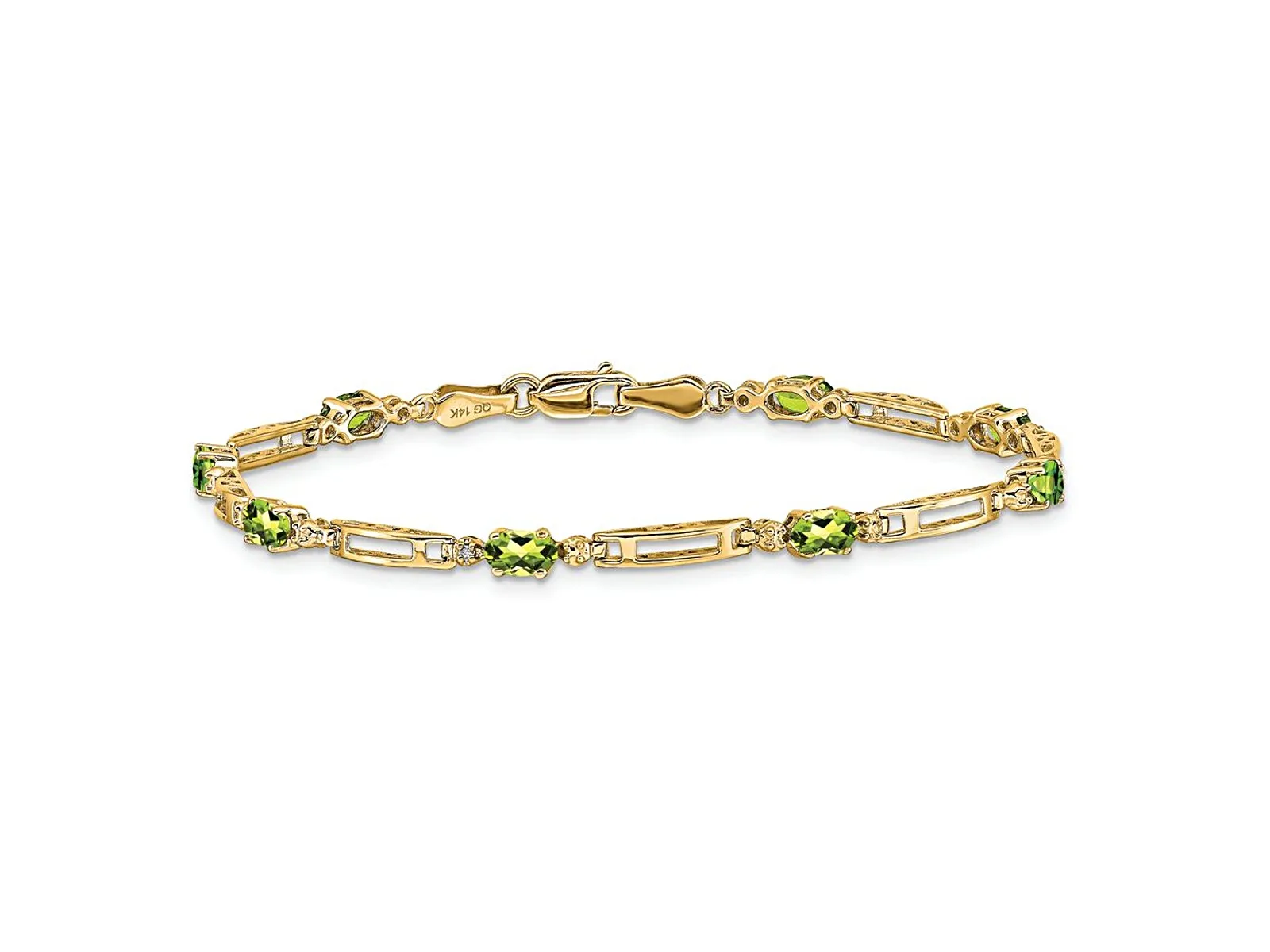 14k Yellow Gold And Rhodium Over 14k Yellow Gold Peridot And Diamond Bracelet Exquisite Fine 6888