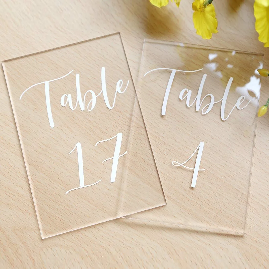 Clear Acrylic Wedding Number Sign With Stand Holder For Custom Cards