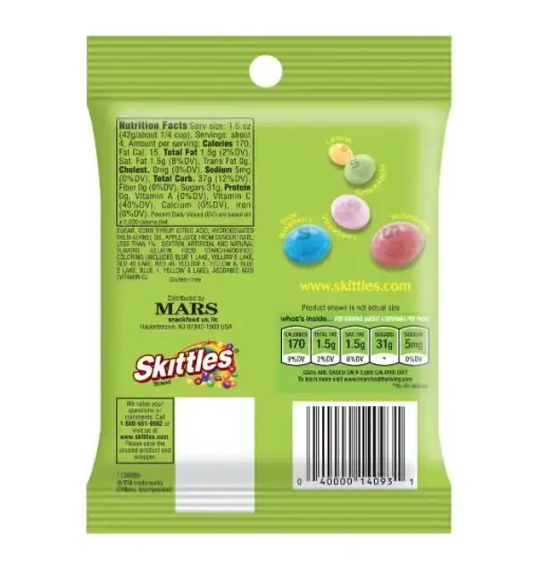 Sour Skittles Bite Size Chewy Candy (pack Of 12) 2x Skittles Fruits ...