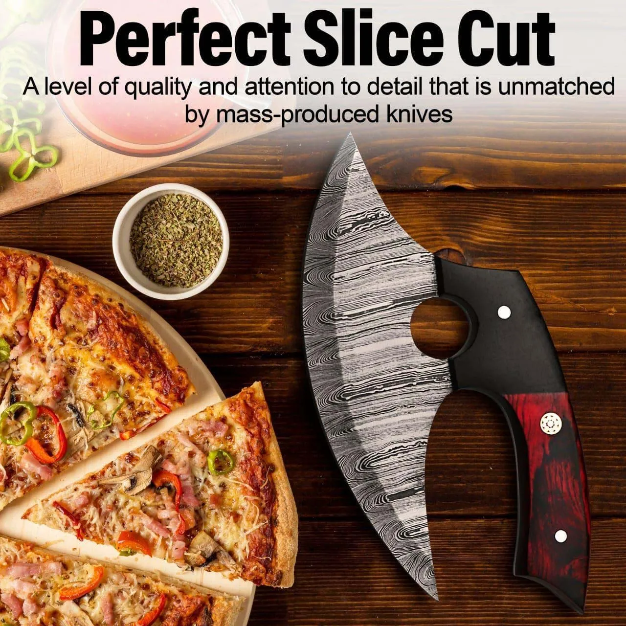 Damascus Ulu Knife With Leather Sheath\premium Quality Ulu Kitchen