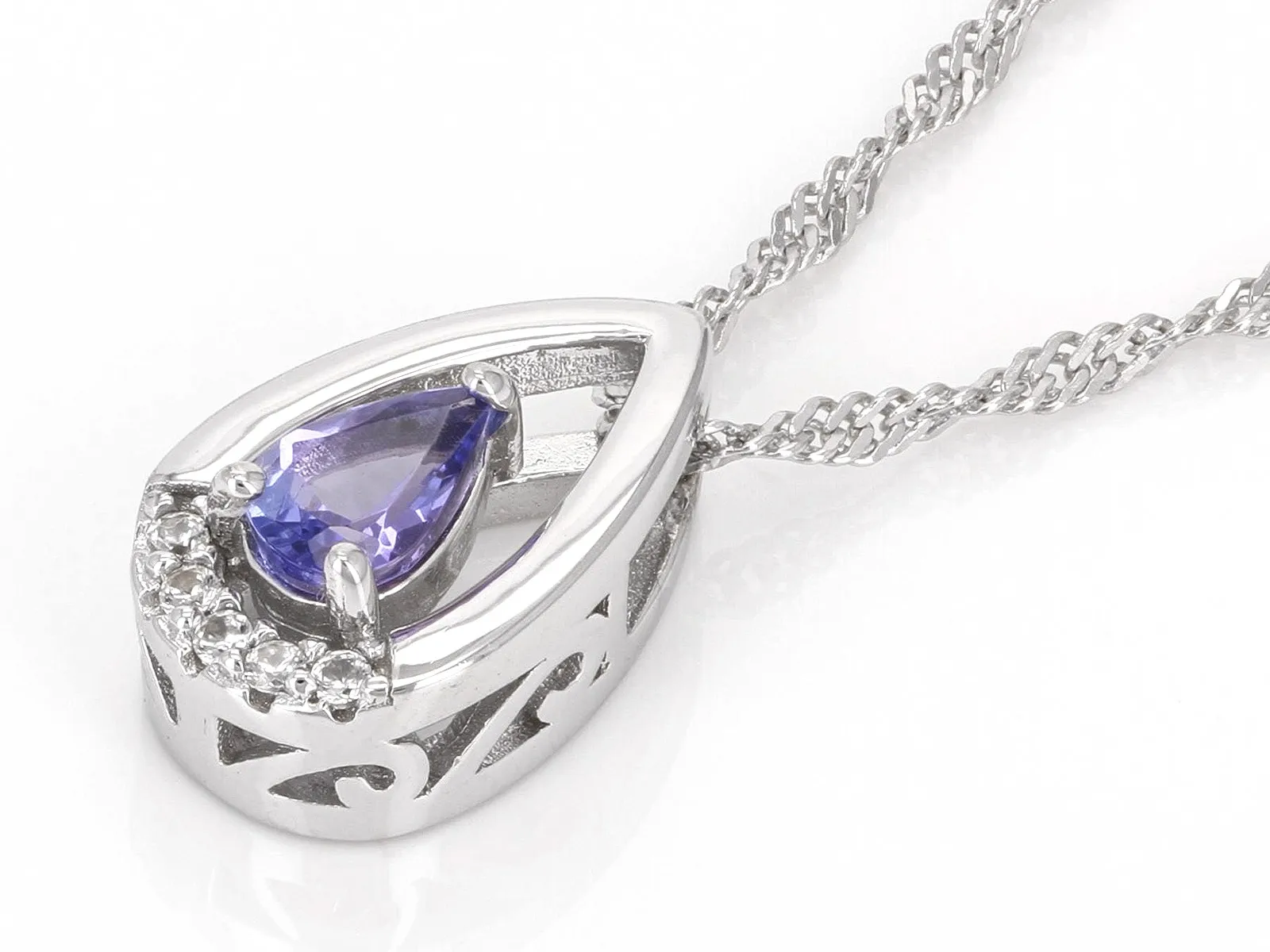 Celestial Elegance Blue Tanzanite Pendant With Chain Rhodium Over 925 Sterling Silver An