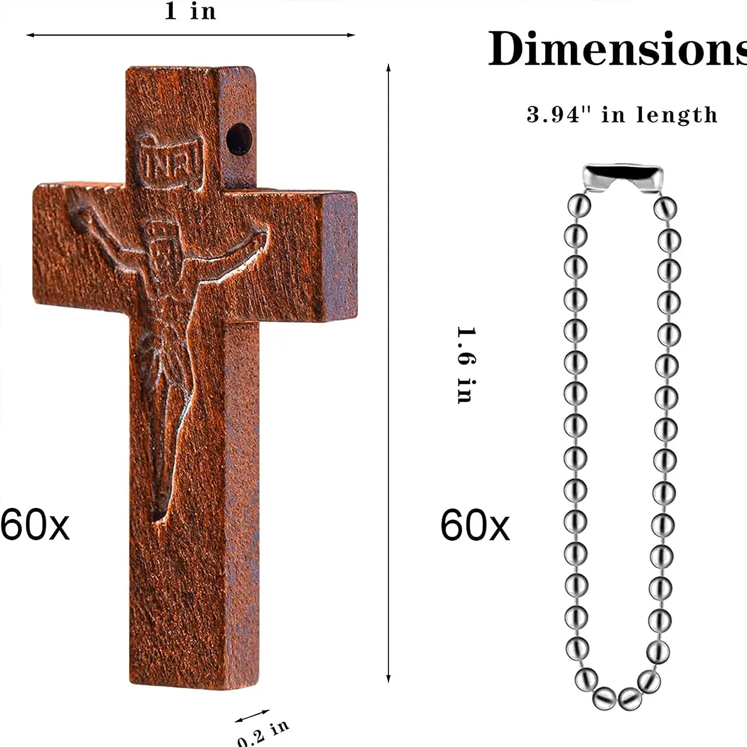 60pack Small Wooden Crosses In Bulk For Crafts Charms With 60 Chains