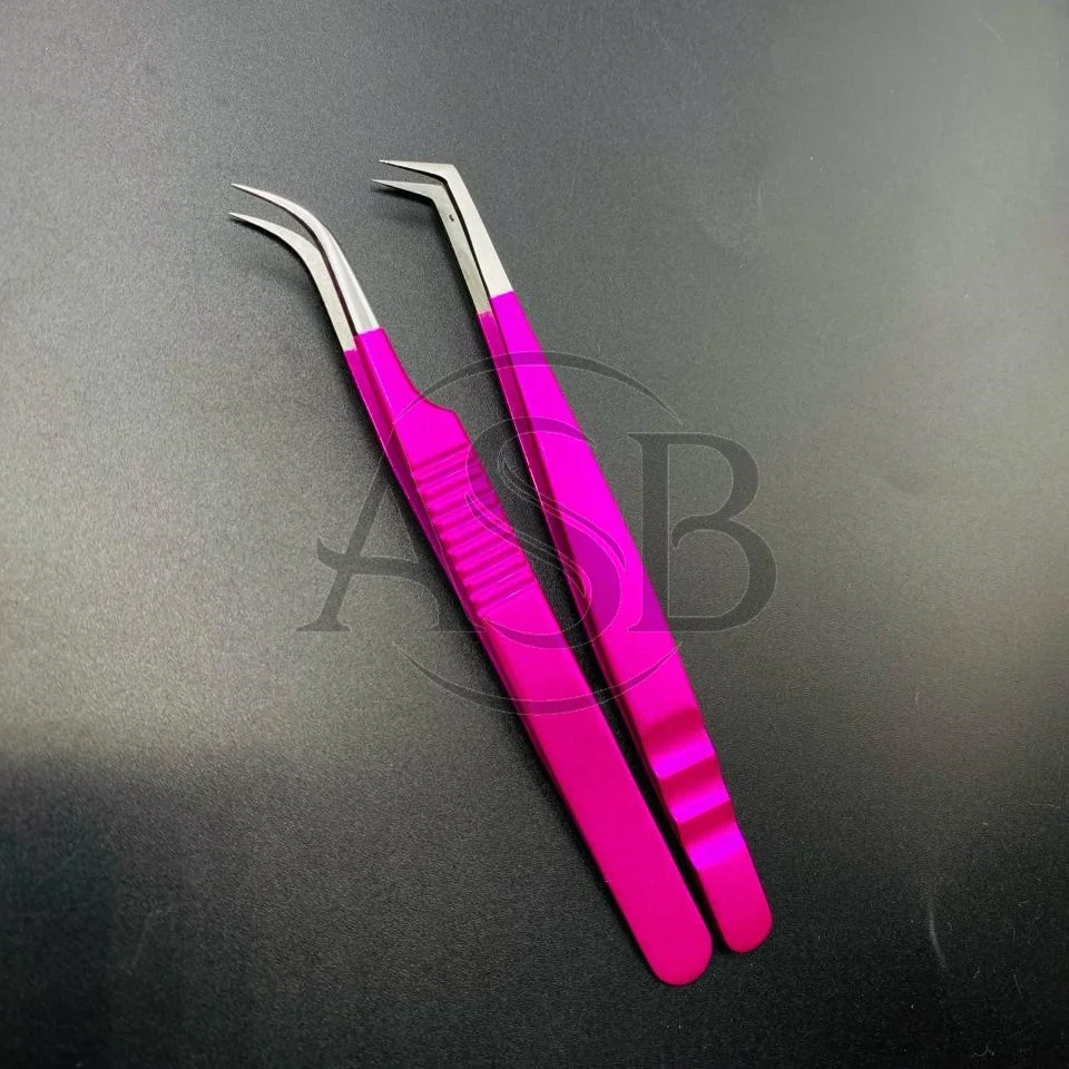 Professional Hot Pink Eyelash Tweezers Sustainable Stainless Steel