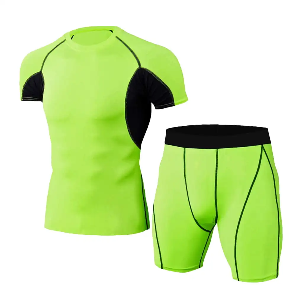 Men Short Sleeve Rash Guard Set Sports Gym Fitness Surfing Set Swim Trunks Surfing Shirts