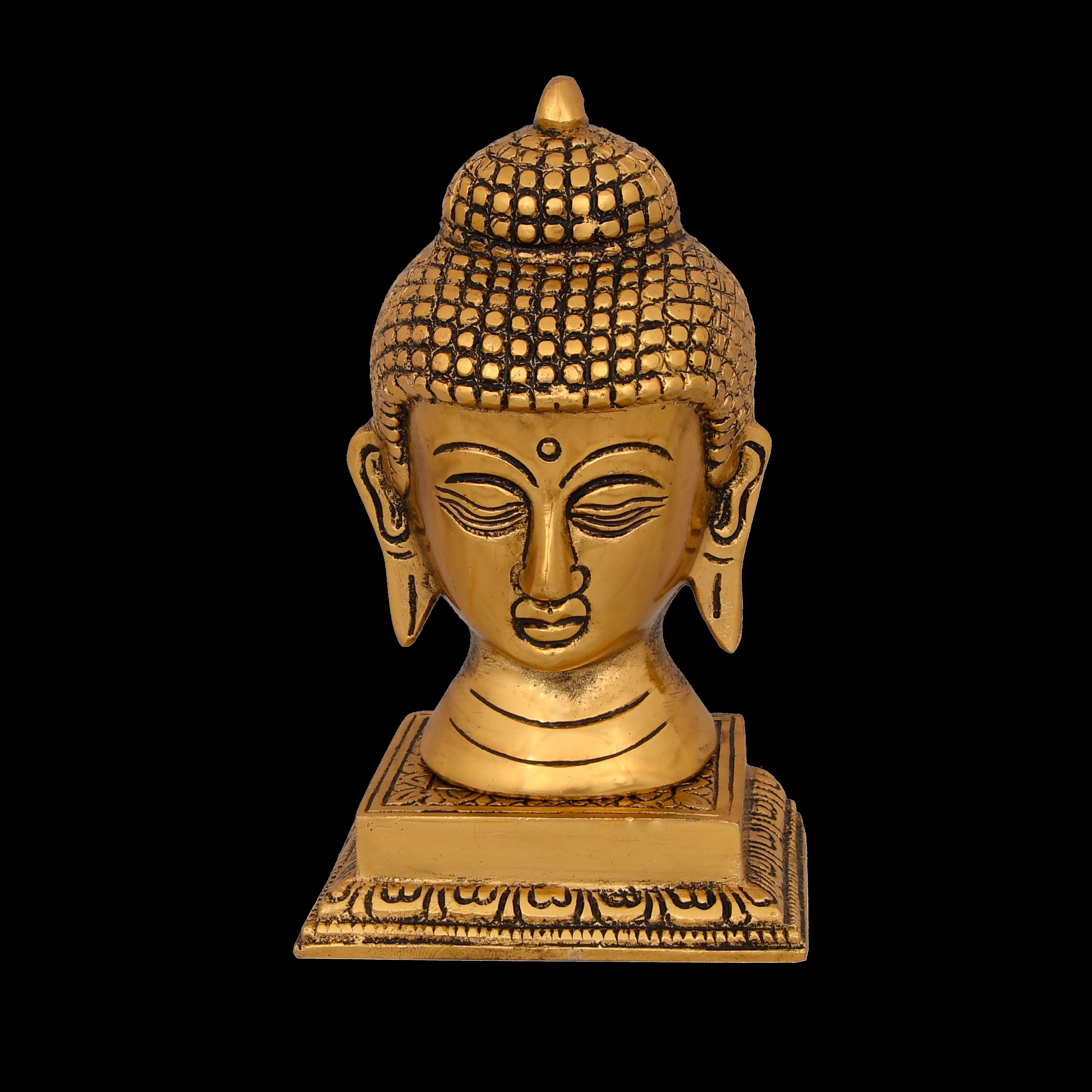 Hand Carved Metal Buddha Face Statue With Stand For Home Decoration