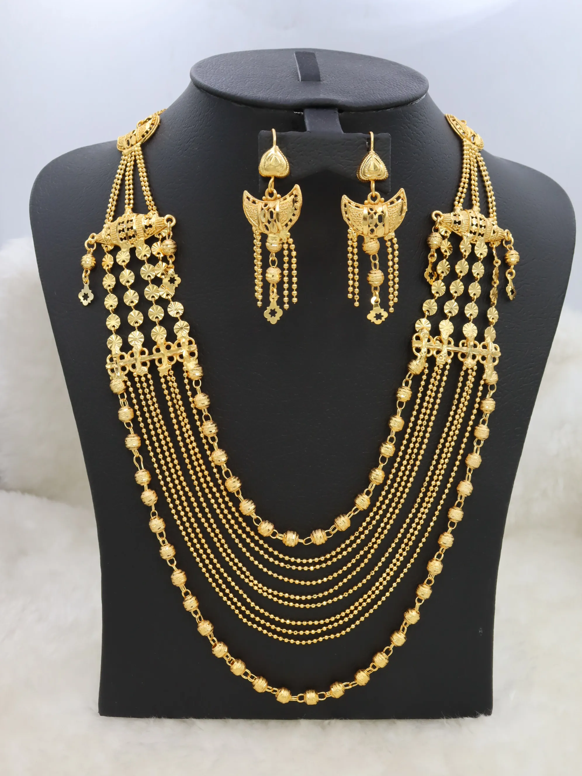 Luxury Indian Design 18k Gold Plated Wedding Bridal Necklace Earring
