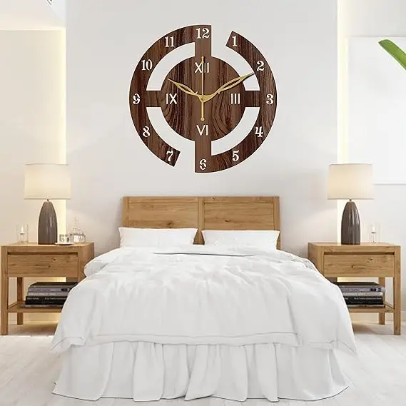 Wooden Wall Clock Modern Large Decorative Wall Clock Metal Quarts