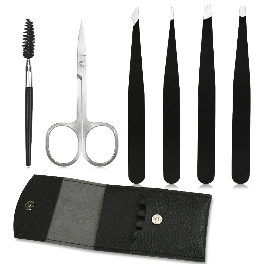 Leather Tweezers Eyebrow Set Pouch Snap Closure High Quality Pu