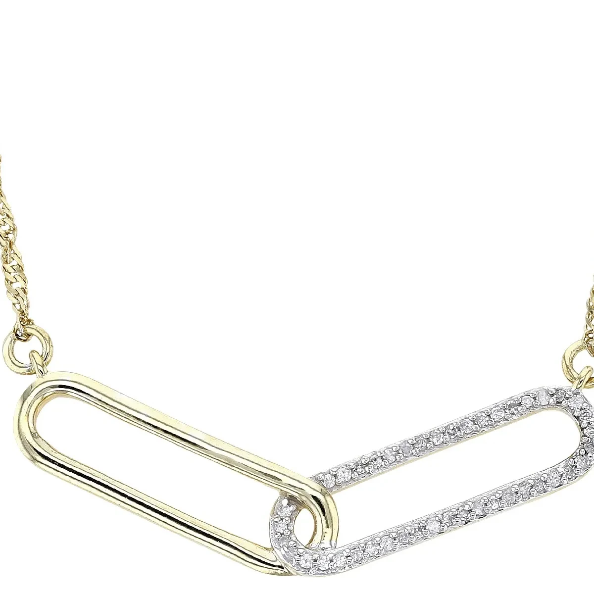 Gilded Links White Diamond Paperclip Necklace 14k Yellow Gold Over 925