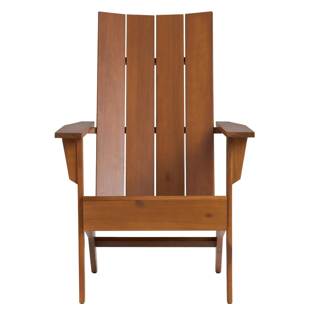 Teak Solid Wood Modern Slatted Chair With Armrest And Long Backrest For