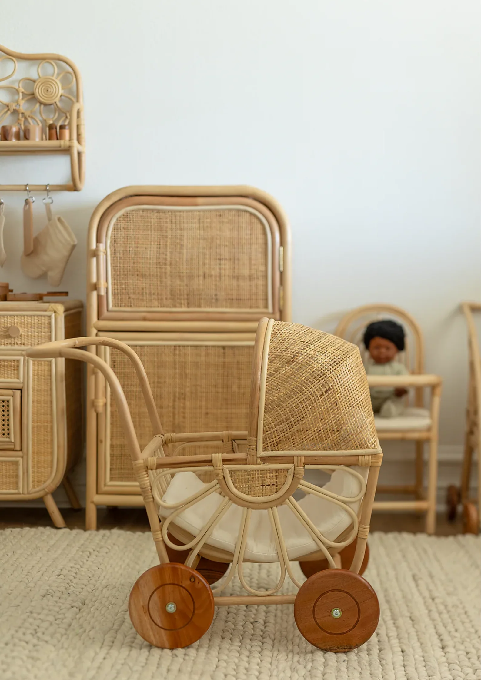 Best Seller Rattan Look Wicker Doll Stroller - Kid Trolley