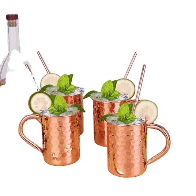 Premium Plus Quality Copper Plating Stainless Steel Mule Mug Hammered With Brass Handle 6440