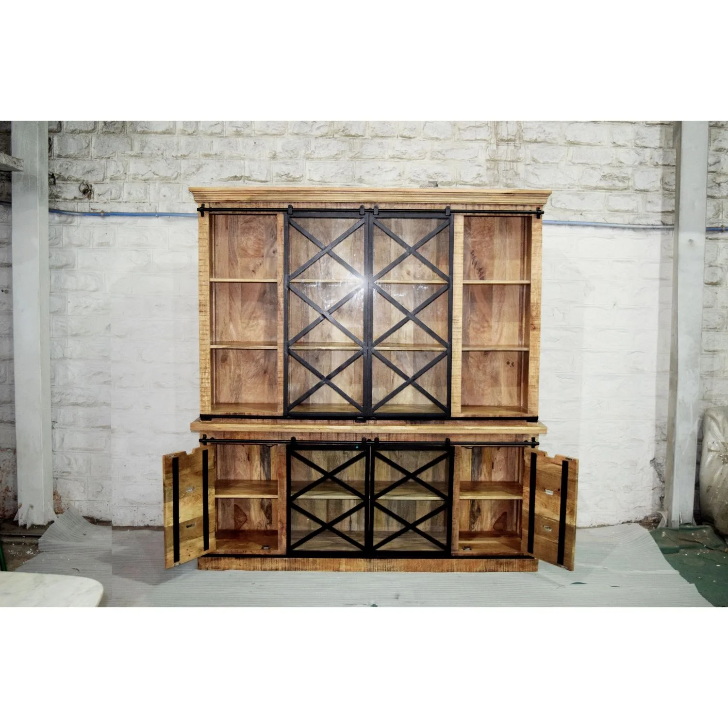 European Classic Solid Mango Wooden Modern Industrial Style Hutch ...