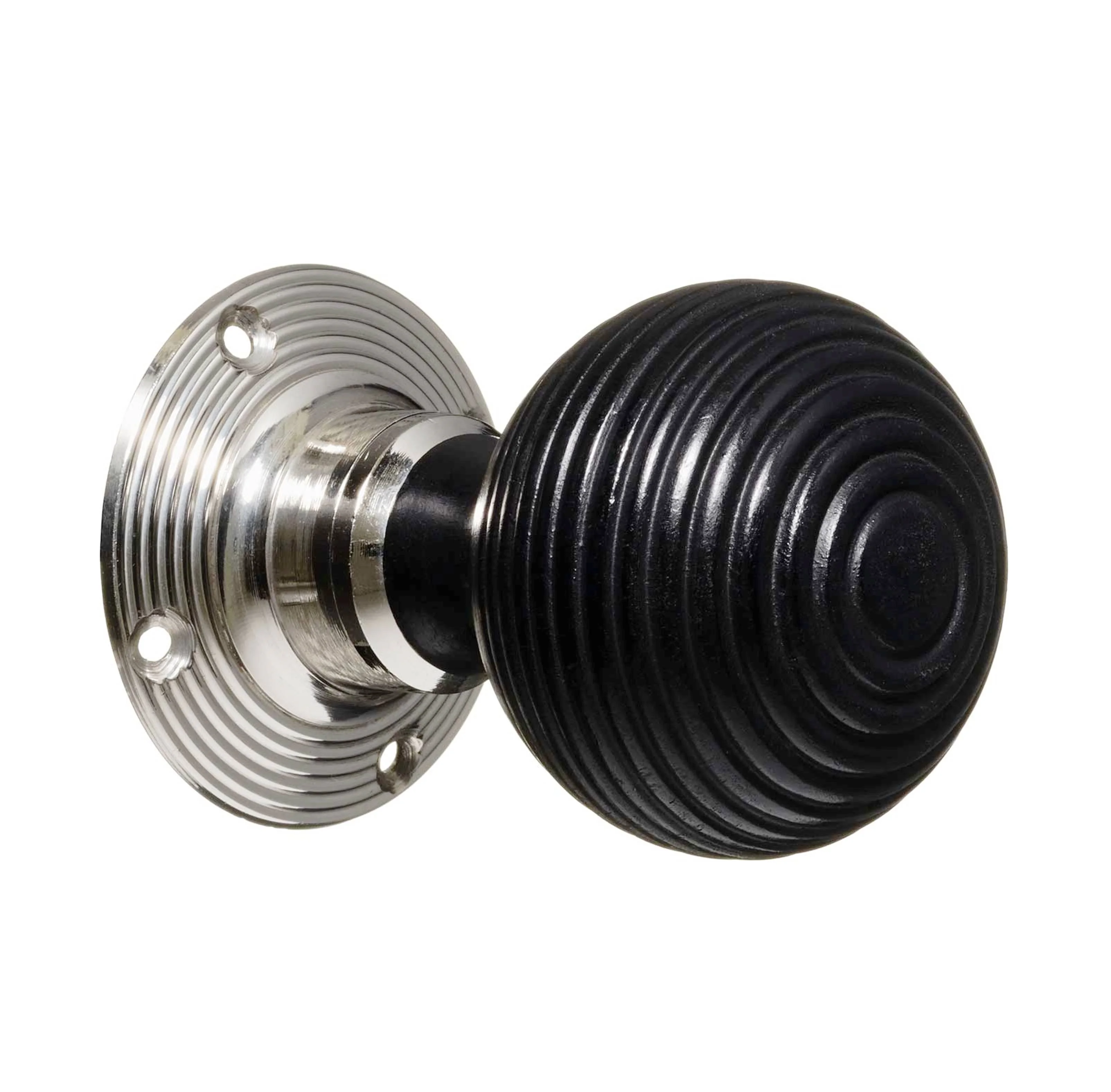 Ebonised Beehive Nickel Pair Victorian Door Knobs Luxury Wood Resin ...