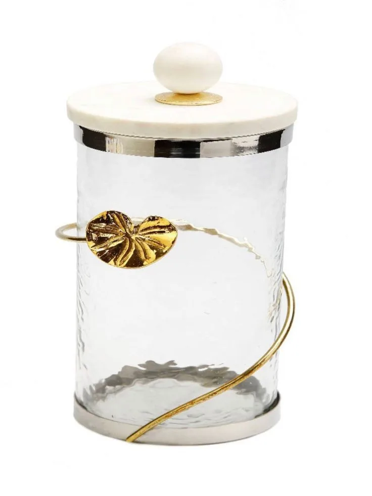 Set Of 3 Antique Design Kitchen Canister Metal Glass And Gold/clear ...