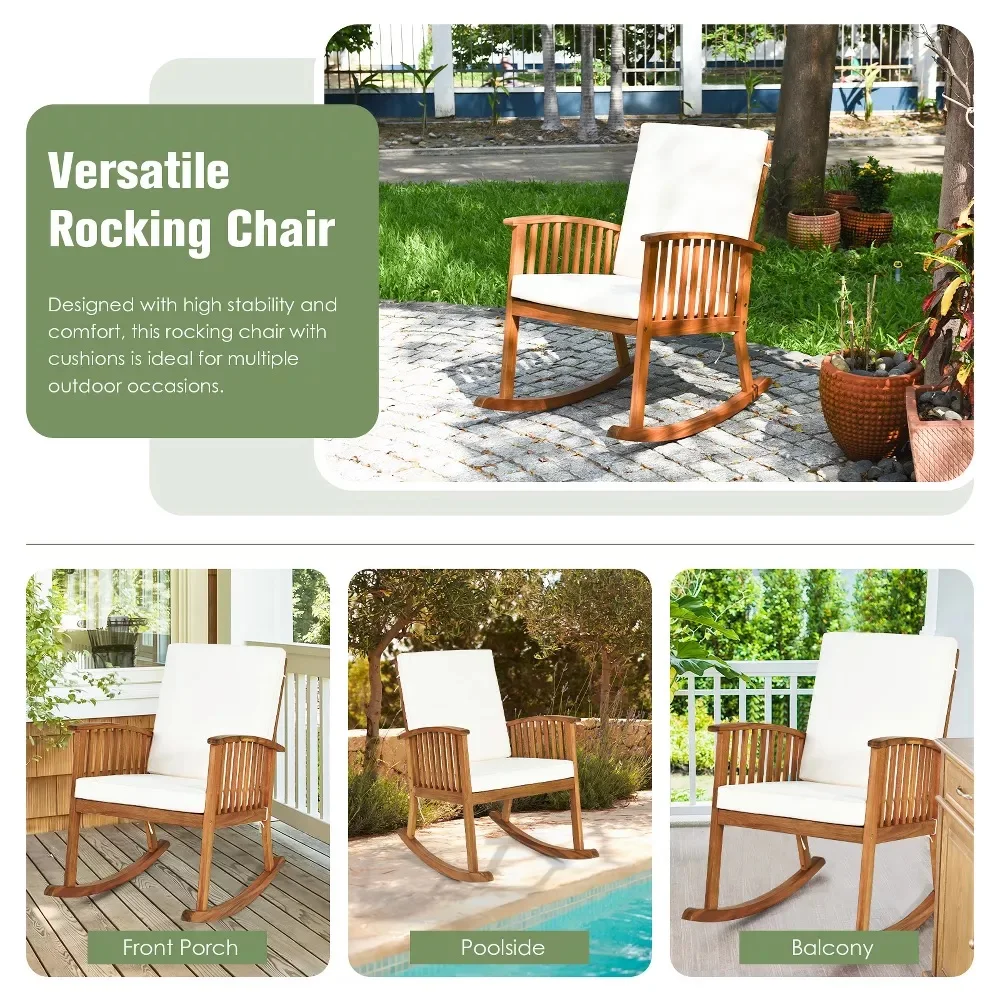 Comfortable Wooden Rocking Chair For Poolside Front Porch Balcony Cozy