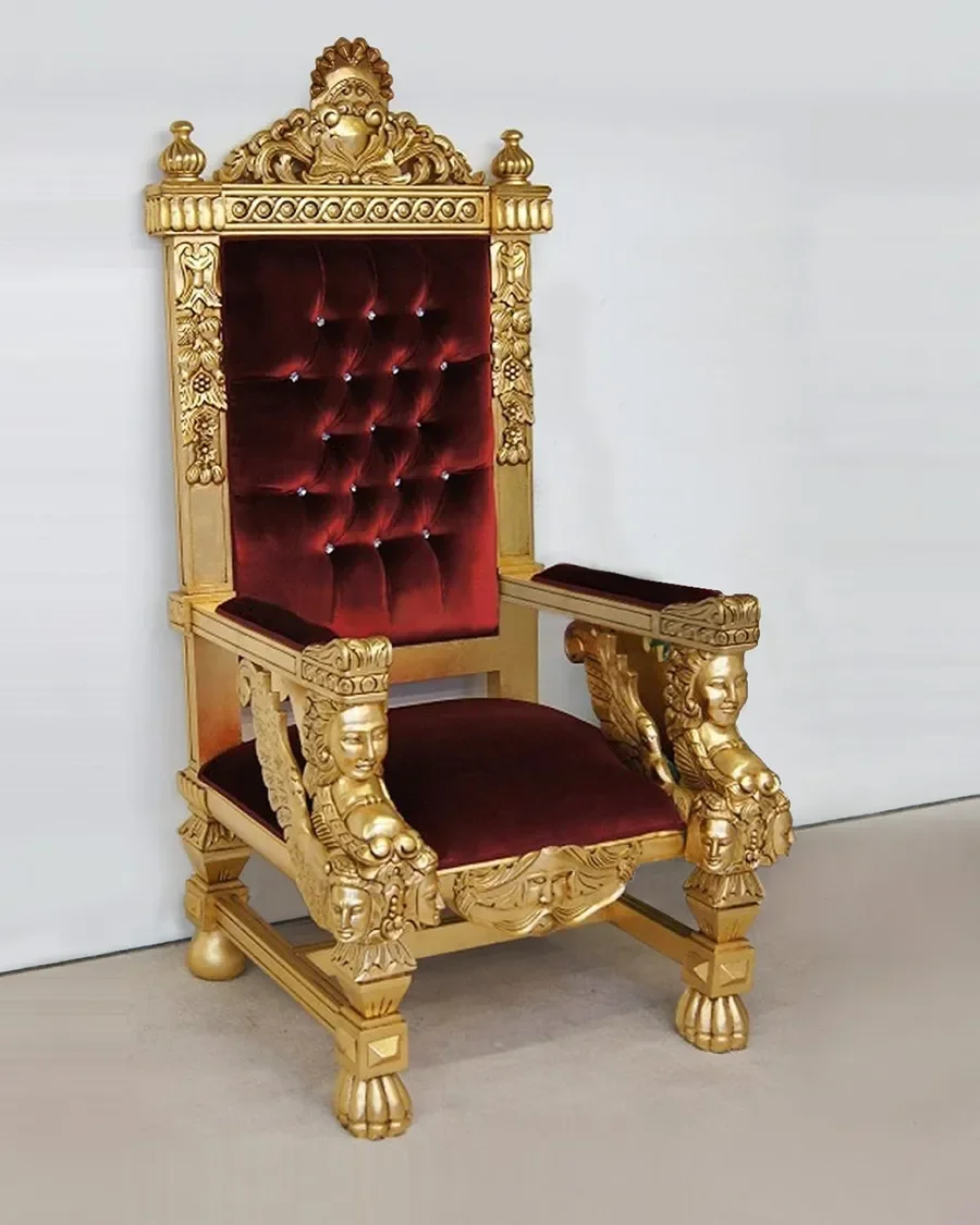 Wooden Royal Luxury Fully Carved Queen Chair With Antique Gold Finish ...