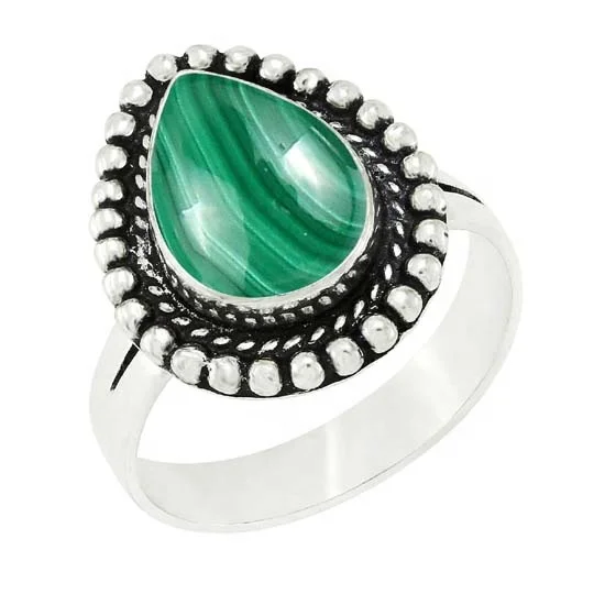 Malachite Gemstone Green Color Pear Shape Solid 925 Sterling Silver ...