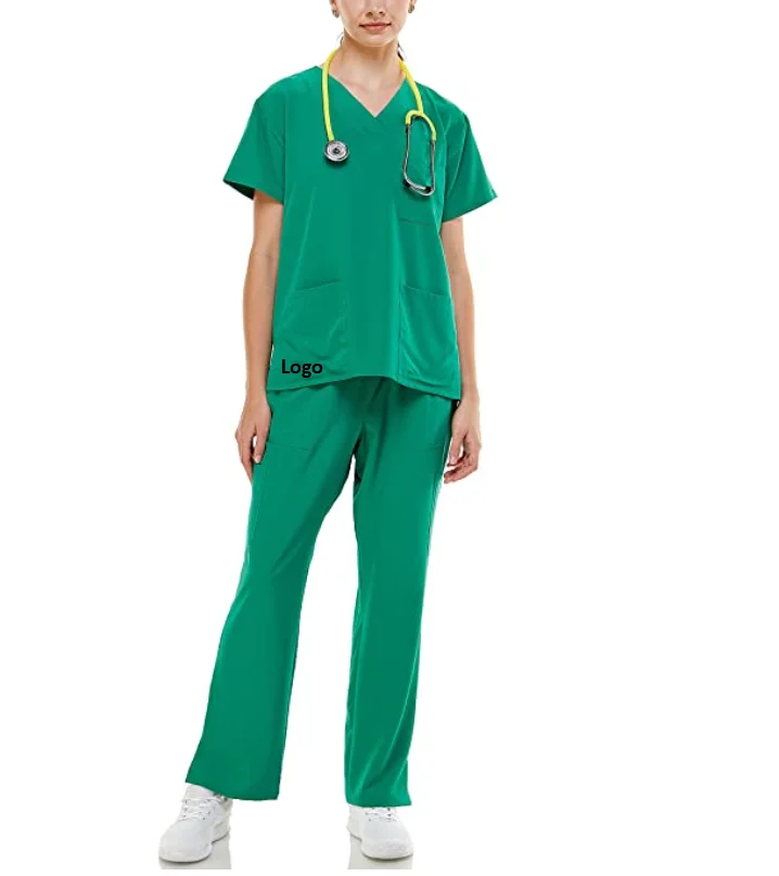 Womens Medical Uniform Set 4 Way Stretch Lightweight 8 Pockets Vneck
