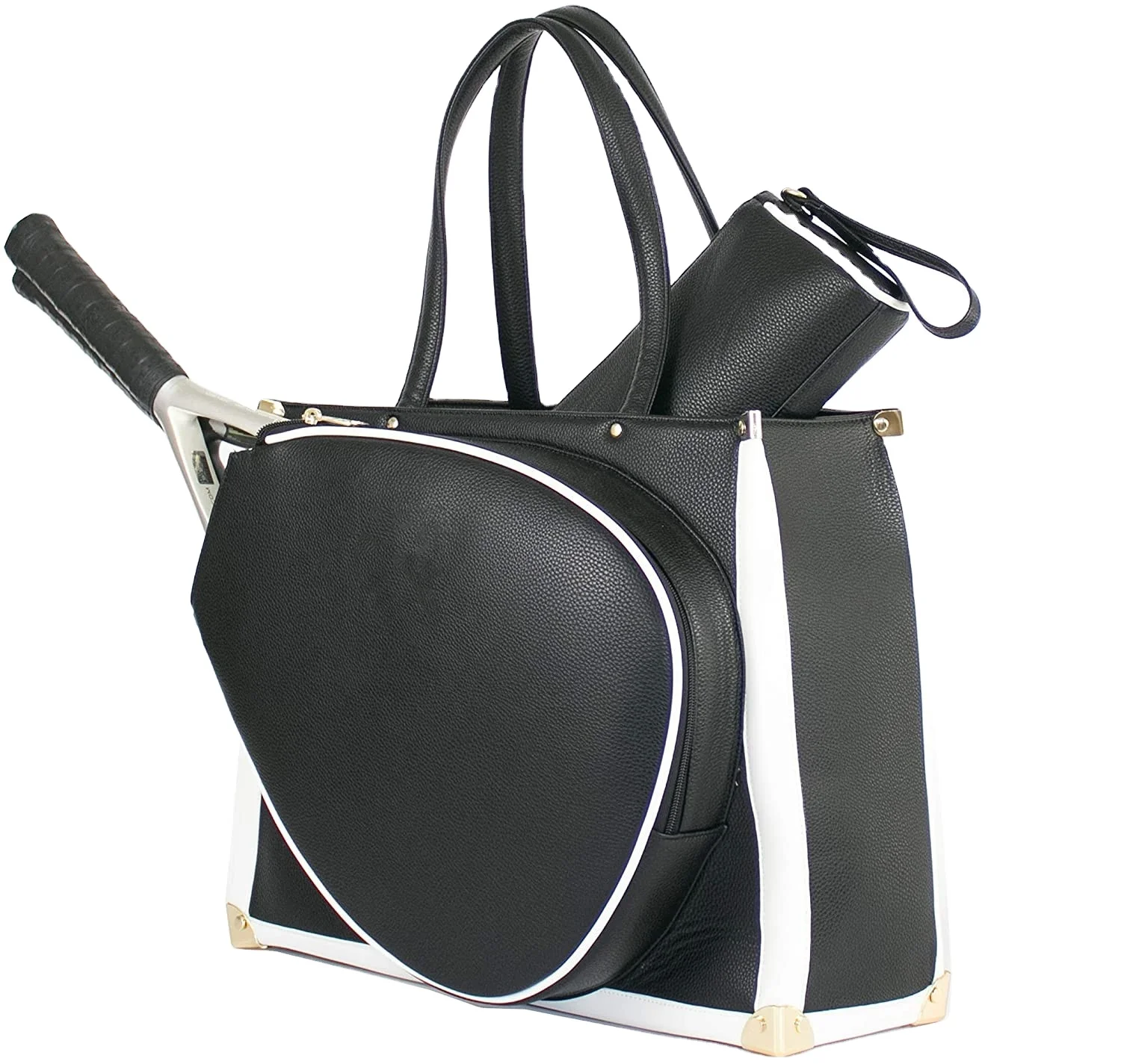Deluxe Faux Leather Tennis Racket Holder Bag Tote With Separate