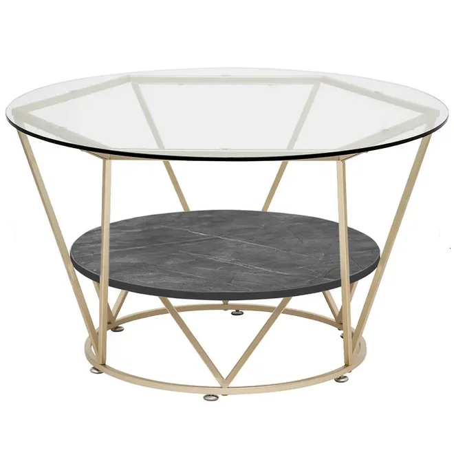 Best Selling New Look Round Shape Gold Metal Frame Coffee Table With
