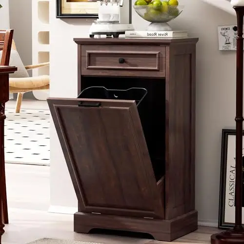 Spurgehom Tilt Out Trash Can Cabinet (Brown)