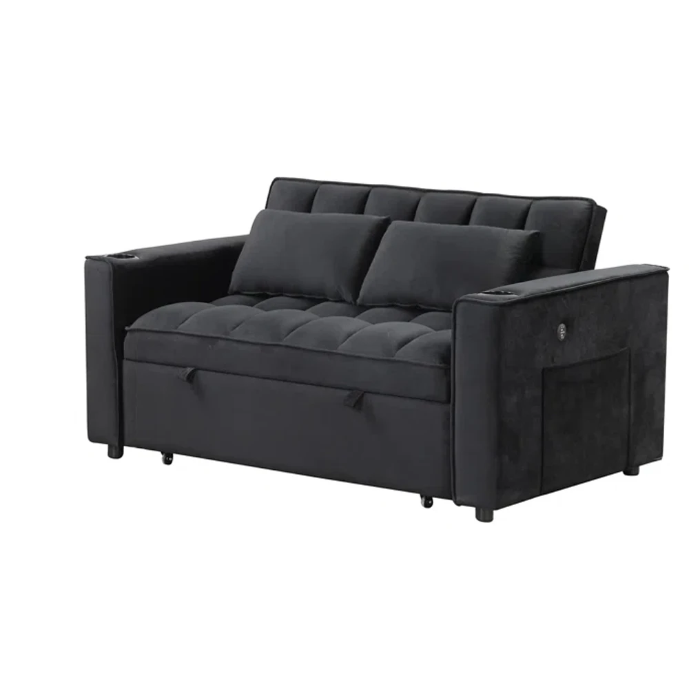 Black Upholstered Sofa Bed Modern Design Sleeper Fabric Extendable For