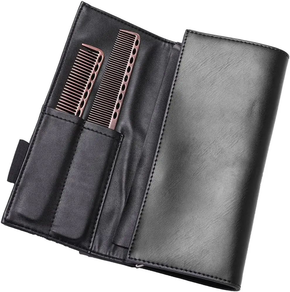 Genuine Leather Salon Hairdressing 4 Scissors & 2 Combs Holder Roll Up