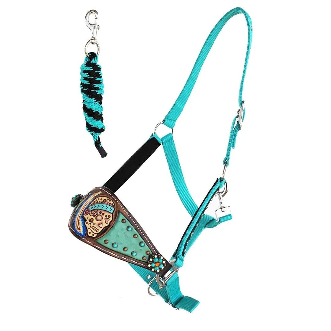 Anatomic Shape Crystal Halter Fancy Design High Quality Genuine Leather