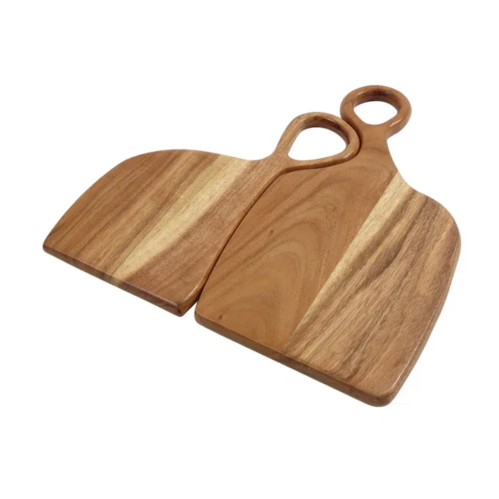 Natural Wood Cutting Boards Set Of 2 Mango Wood Stitched Leather