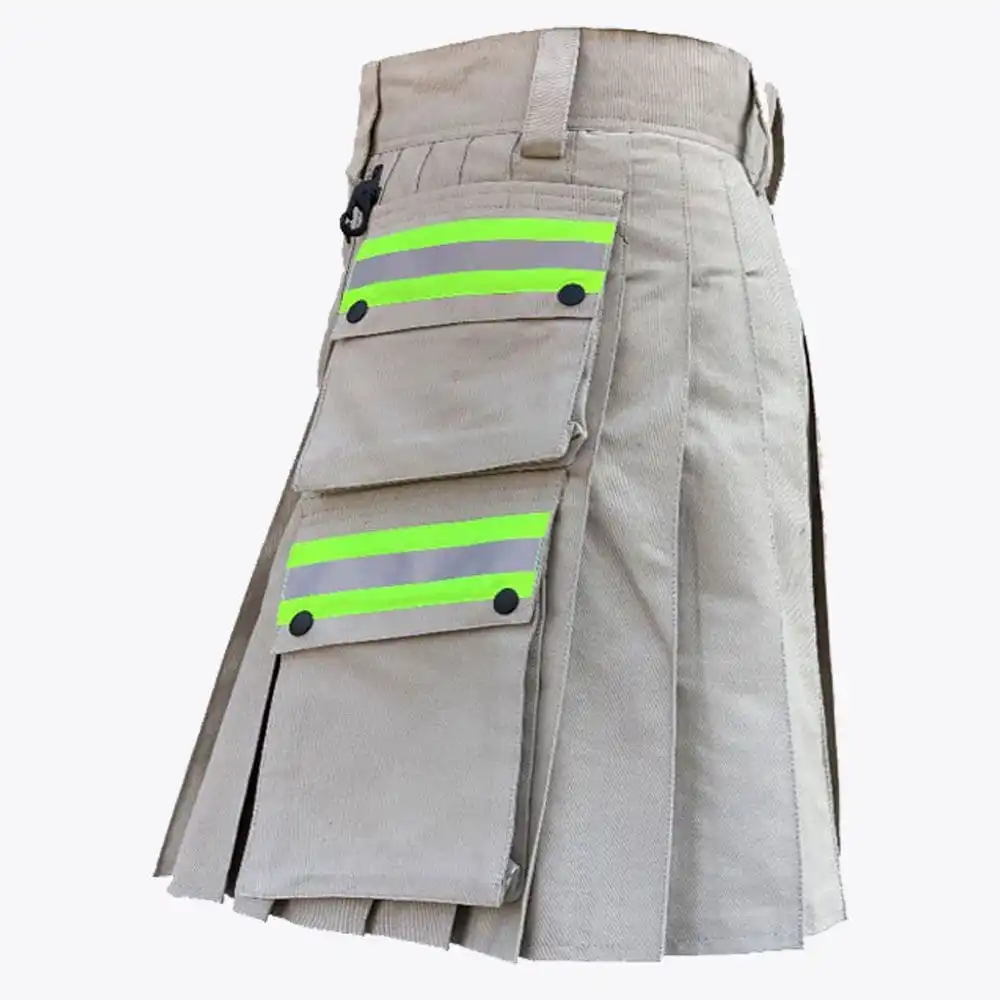 Traditional Highland Fire Fighter Men's Kilt Quick Dry Breathable Khaki