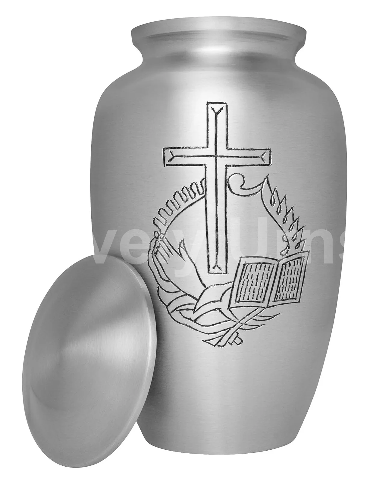 Silver Cross Engraved Aluminium Funeral Urn Cremation Adult Urns For
