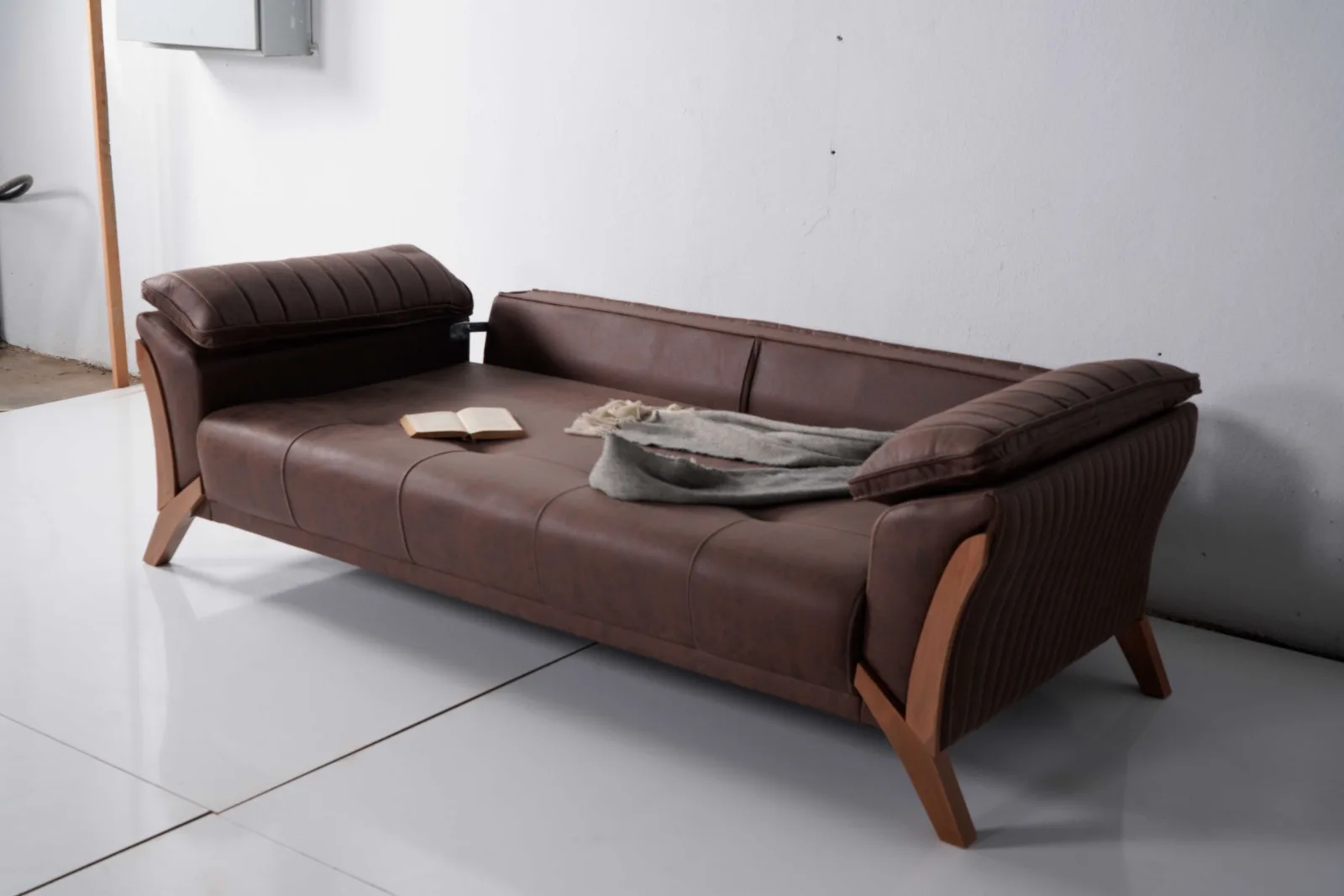 Classic Brown Leather Living Room Sofas Set Furniture Classic High