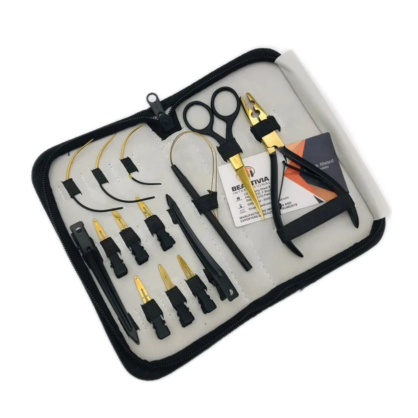 Black Matte Hair Extension Tool Kit Set Professional Hair Pliers With