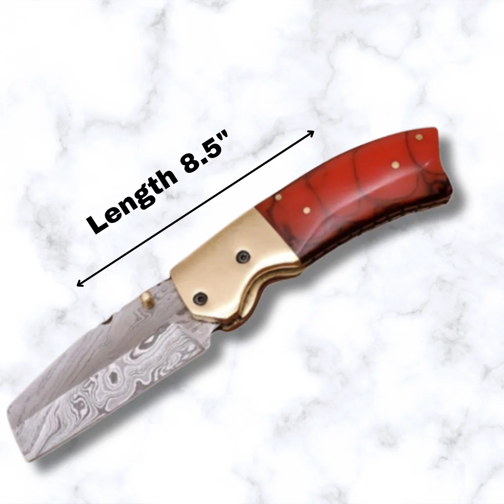 Full Damascus Steel Resin Handle Knife Camping Pocket Small Folding