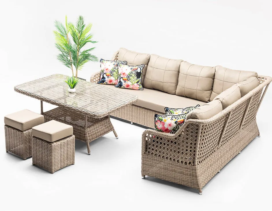 Outdoor Rattan Corner Sofa Set With Dining Table Wicker Sofa Set Garden