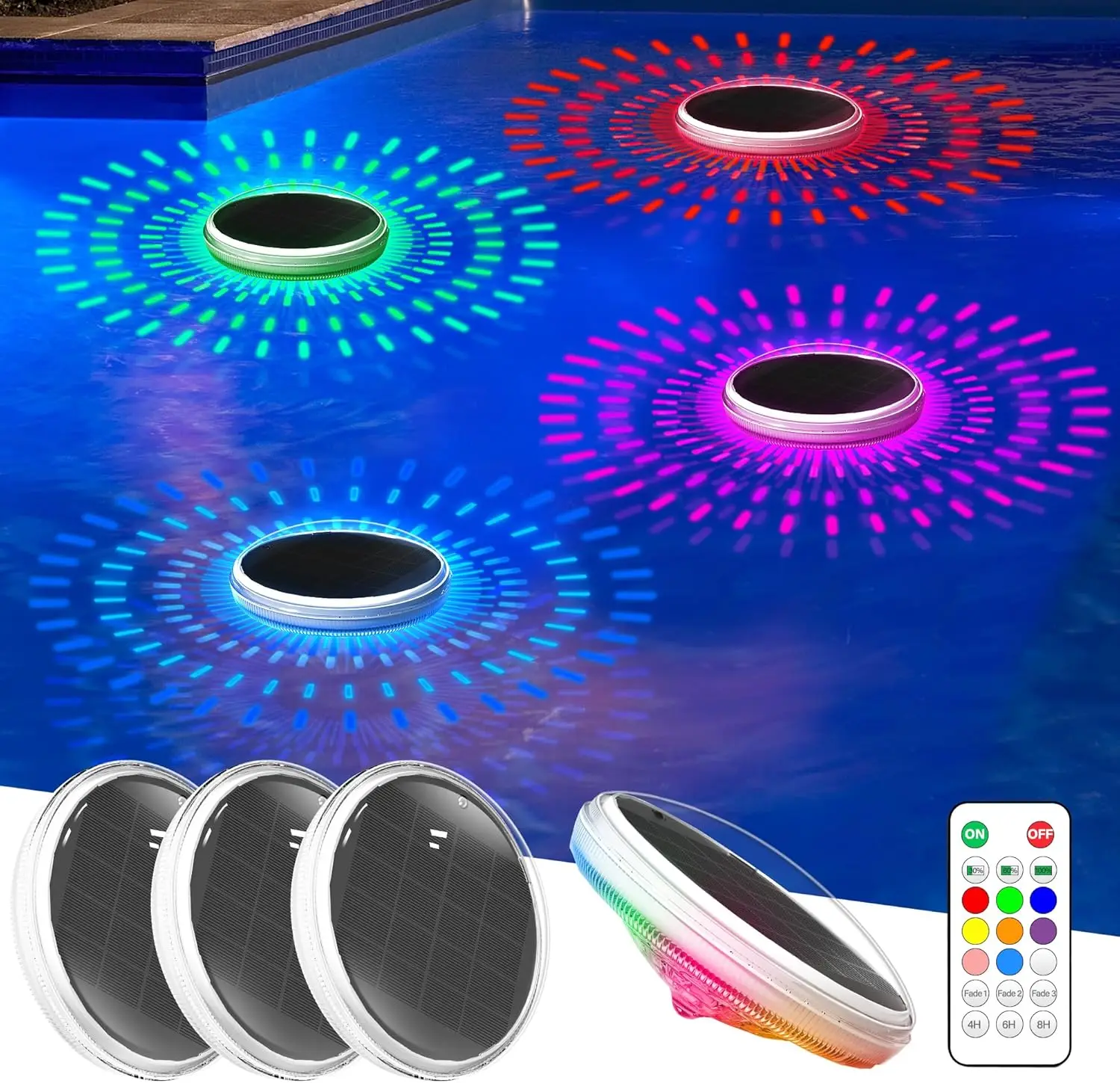 Solar Floating Pool Lights with Remote 4Pack