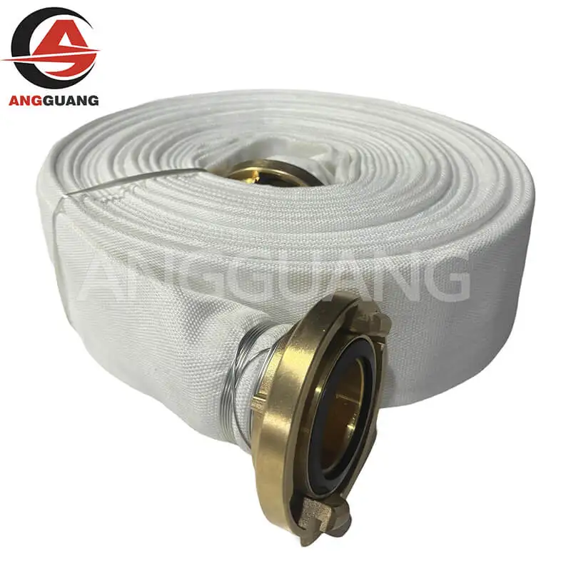 White Polyester Fire Hose with Brass Storz Couplings Guangmin