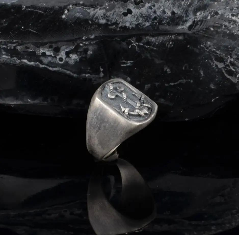 Silver Anchor Ring Handmade Sailor Anchor Oxidized Silver Captain Ring ...