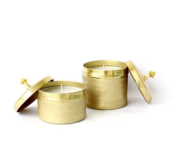 Candle Jar Iron Casting Style Candle Votive With Wax Lid Brass Wax Pot