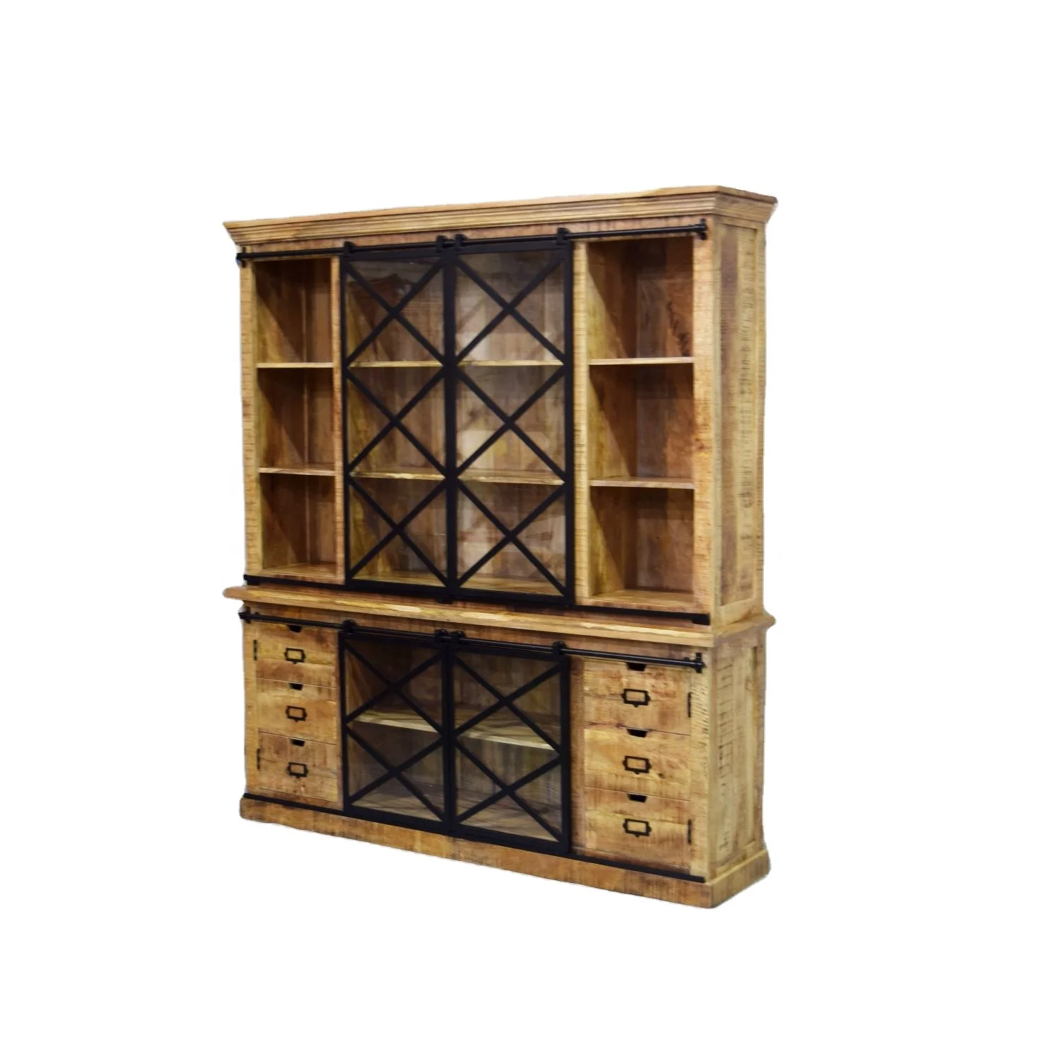 European Classic Solid Mango Wooden Modern Industrial Style Hutch ...