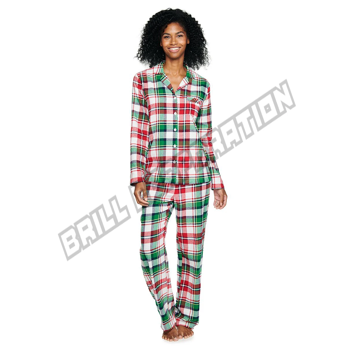 Sleepwear Plaid Flannel Shirt & Trouser 2 Piece Set 100 Cotton Plaid