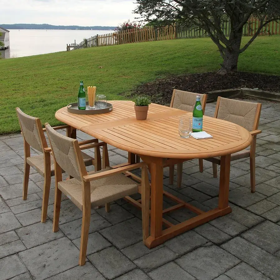 Modern Outdoor Dining Set Furniture With Rope Chair Garden Teak