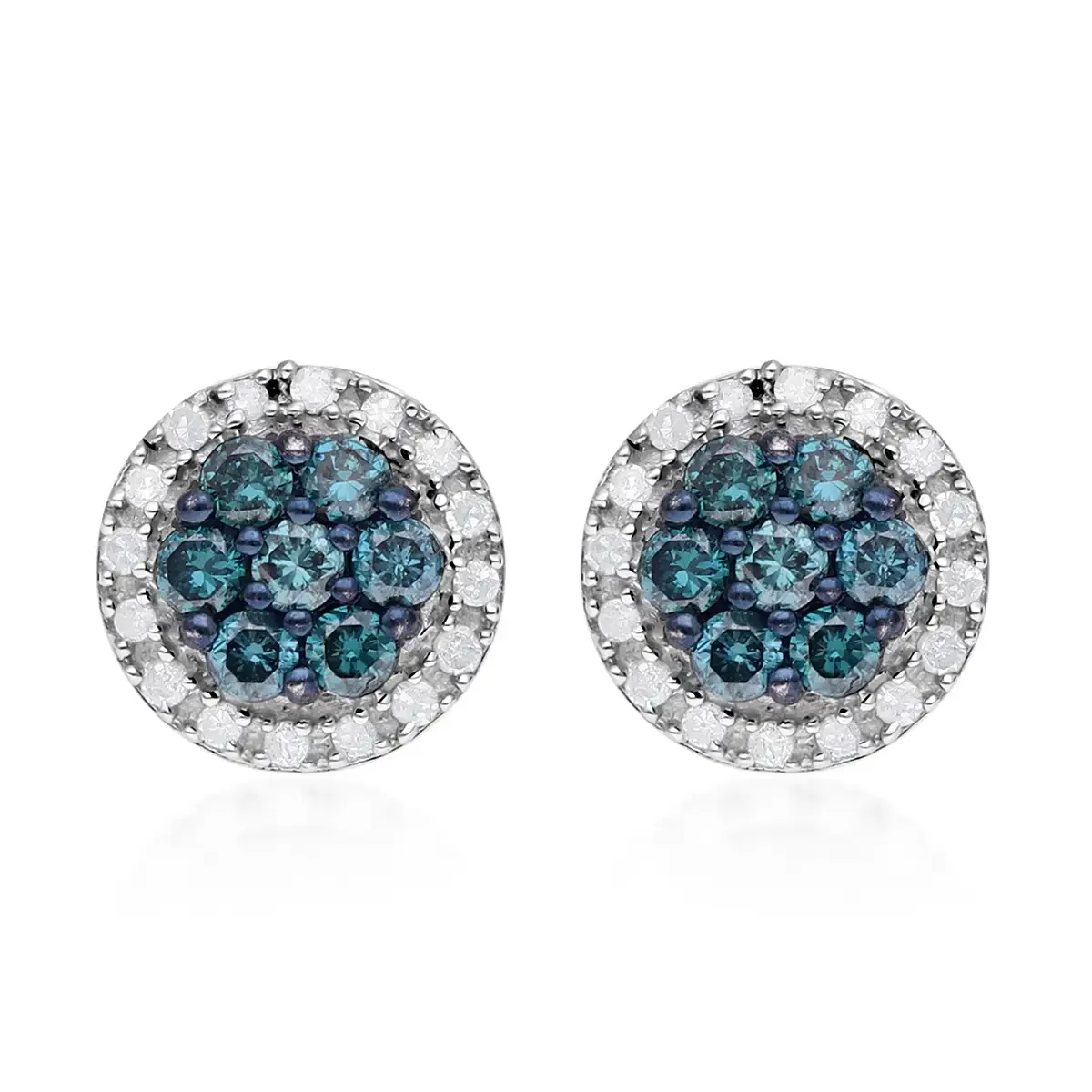 Elegance Venice Blue Diamond Stud Earrings In Platinum Over