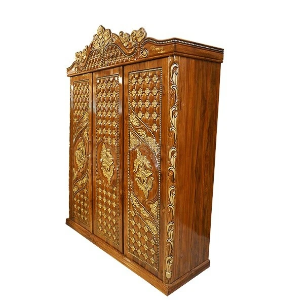 Handcrafted Teak Wood With Gold Highlight Wardrobe Made By Saharanpur Artisans Buy Wooden
