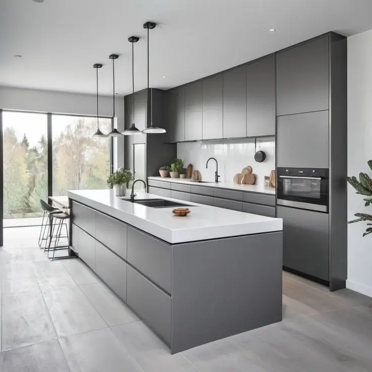 Modern Island Modular Kitchen Design with Wooden Texture Smart Storage ...