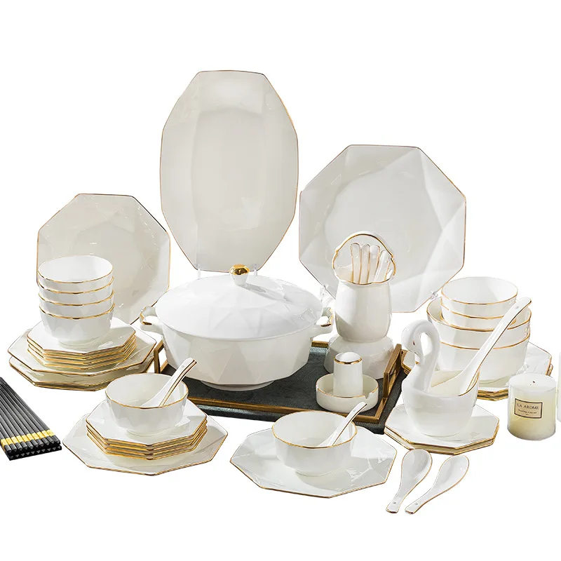 Gold Rim Bone China Porcelain Dinner Plate Dinnerware Sets Wholesale