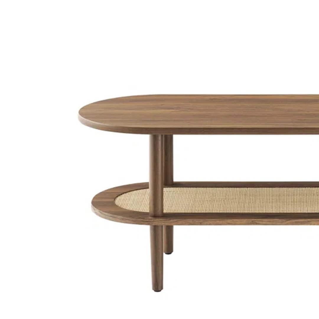 Teak Solid Wood Coffee Table Oval Shape Top Table Two Tier Design With