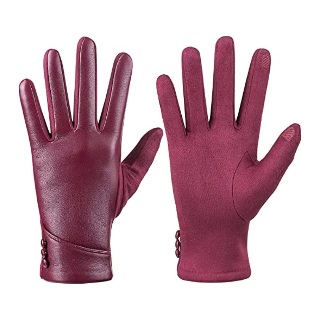 High Quality Custom Oem Womens Winter Leather Gloves Wool Lined Outdoor