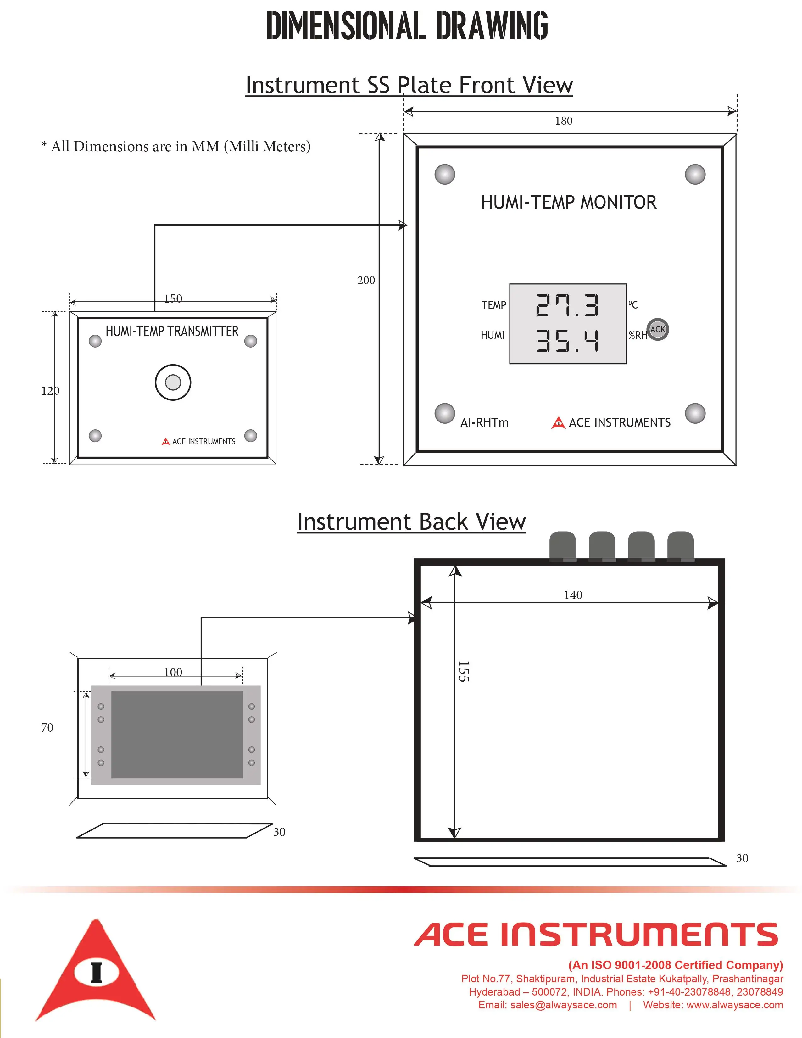 Ace Clean Room Humidity & Temperature Indicator For Clean Rooms 420ma